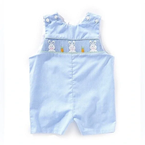 NWT Edgehill Collection Baby Boys Smocked Bunny Jon Jon Romper Sz 12M - Picture 1 of 7